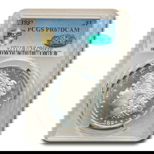 1882 Morgan Dollar PR-67 DCAM PCGS: 1882 Morgan Dollar PR-67 DCAM PCGS CAC SKU no: RBJ270089 Year: 1882 Grade Service: PCGS Denomination: $1.00 Metal Content: 0.7734 troy oz Purity: .900 Diameter: 38.1 mm 