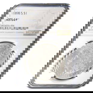 1898-S Morgan Dollar MS-64+ NGC: 1898-S Morgan Dollar MS-64+ NGC SKU no: RBJ285475 Year: 1898 Grade: MS-64 Grade Service: NGC Denomination: $1.00 Mint Mark: S - San Francisco Metal Content: 0.7734 troy oz 