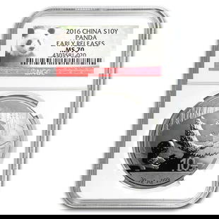 2016 China 30 gram Silver Panda: 2016 China 30 gram Silver Panda MS-70 NGC (Early Releases) SKU no: RBJ95217 Year: 2016 Grade Service: NGC Denomination: 10 Yuan Metal Content: 0.9645 troy oz Purity: .999 Thickness: 2.9 m