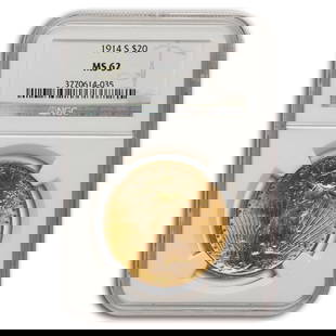 1914-S $20 St Gaudens Gold Double: 1914-S $20 St Gaudens Gold Double Eagle MS-62 NGC SKU no: RBJ15549 Year: 1914 Grade Service: NGC Denomination: 20 Dollars Metal Content: 0.9675 troy oz Purity: .900 Thickness: 2.41 mm <br