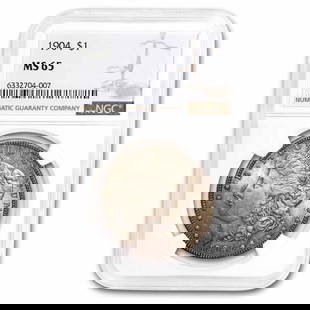 1904 Morgan Dollar MS-65 NGC: 1904 Morgan Dollar MS-65 NGC SKU no: RBJ181352 Year: 1904 Grade Service: NGC Denomination: 1 Dollar Metal Content: 0.7734 troy oz Purity: .900 Thickness: 3.1 mm Diameter: 38.1