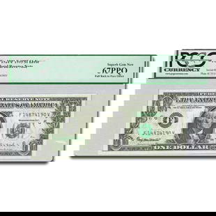 1995 (F-Atlanta) $1 FRN CU-67 PPQ: 1995 (F-Atlanta) $1 FRN CU-67 PPQ PCGS (Fr#1921-F) Offset Print SKU no: RBJ302179 Year: 1995 Grade: (PCGS) Superb Gem New - 67 Grade Service: PCGS Denomination: 1 Dollar Mint Mark: