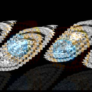 4.05 ctw Sky Blue Topaz & Micro VS/SI Diamond Earrings 18k Yellow Gold: 4.05 ctw Sky Blue Topaz & Micro VS/SI Diamond Earrings 18k Yellow Gold Item: Topaz StudTotal Gem weight: 4.05 carats Metal: Solid 18k Yellow Gold Gold Product Weight: Approx. 5.7 grams Jewelry