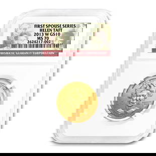 2013-W 1/2 oz Gold Helen Taft: 2013-W 1/2 oz Gold Helen Taft MS-70 NGC SKU no: RBJ89523 Year: 2013 Grade Service: NGC Denomination: 10 Dollars Metal Content: 0.5 troy oz Purity: .9999 Thickness: 1.88 mm 