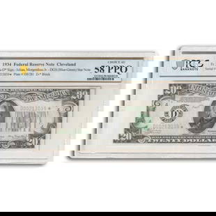 1934* (D-Cleveland) $20 FRN AU-58 PPQ: 1934* (D-Cleveland) $20 FRN AU-58 PPQ PCGS(Fr#2054-D*)Star Note SKU no: RBJ296355 Year: 1934 Grade: Almost Unc - 58 Grade Service: PCGS Denomination: 20 Dollars Mint Mark: D - Cleveland M
