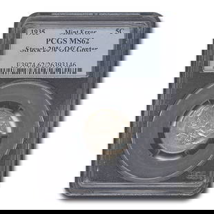 1935 Buffalo Nickel MS-62 PCGS (Mint: 1935 Buffalo Nickel MS-62 PCGS (Mint Error Struck 20% Off Center) SKU no: RBJ302868 Year: 1935 Grade Service: PCGS Denomination: 5 Cents Metal Content: 0 troy oz Purity: 0 