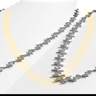 31.92 ctw Princess Cut Diamond Micro Pave Necklace 18K Yellow Gold: 31.92 ctw Princess Cut Diamond Micro Pave Necklace 18K Yellow Gold Item: Diamond NecklaceTotal Gem weight: 31.92 carats Metal: Solid 18K Yellow Gold Gold Product Weight: Approx. 50.3 grams 