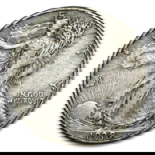 1938-D Walking Liberty Half Dollar XF: 1938-D Walking Liberty Half Dollar XF SKU no: RBJ15247 Year: 1938 Grade: Extra Fine Grade Service: None Denomination: $0.50 Mint Mark: D - Denver Metal Content: 0.3575 troy oz Pu