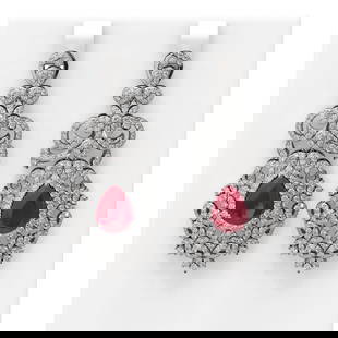 13.62 ctw Ruby & Diamond Earrings 18K White Gold: 13.62 ctw Ruby & Diamond Earrings 18K White Gold Item: Ruby EarringTotal Gem weight: 13.62 carats Metal: Solid 18K White Gold Gold Product Weight: Approx. 16.3 grams Jewelry Note: Earring Size