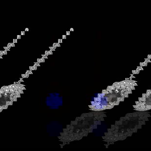 5.1 ctw Certified Sapphire & Diamond Victorian Earrings 14K White Gold: 5.1 ctw Certified Sapphire & Diamond Victorian Earrings 14K White Gold Item: Sapphire EarringTotal Gem weight: 5.1 carats Metal: Solid 14K White Gold Gold Product Weight: Approx. 9.4 grams 