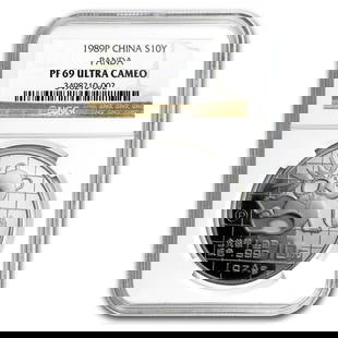 1989-P China 1 oz Silver Panda: 1989-P China 1 oz Silver Panda PF-69 NGC SKU no: RBJ62534 Year: 1989 Grade: Proof - 69 UCAM Grade Service: NGC Denomination: 10 Yuan Mint Mark: Not Shown Metal Content: 1 troy oz