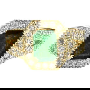 Natural Emerald Diamond Ring In 14K Yellow Gold: Natural Emerald Diamond Ring In 14K Yellow Gold 2.60 Carat Natural Emerald 14K Yellow Gold Diamond Ring Stamped: 14K Yellow Gold Total Ring Weight: 7.5 Grams Total Natural Emerald Weight is 1.60 Carat