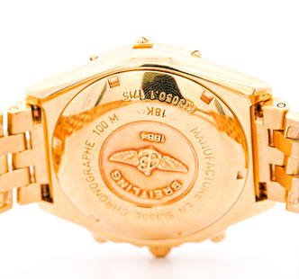 Breitling 44mm Black Dial Chronomat 1884: Breitling 44mm Black Dial Chronomat 1884 In 18K Yellow Gold With Box & Papers Creator: Breitling Case Material: 18k Gold, Yellow Gold Weight: 222 g Strap Material: Gold Case Shape: Round Movement:
