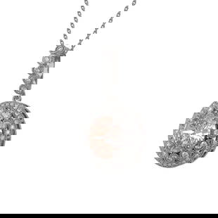 6.91 ctw Morganite & Diamond Victorian Necklace 14K White Gold: 6.91 ctw Morganite & Diamond Victorian Necklace 14K White Gold Item: Morganite NecklaceTotal Gem weight: 6.91 carats Metal: Solid 14K White Gold Gold Product Weight: Approx. 8.2 grams Jewelry No