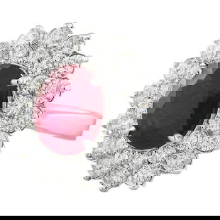 Natural Ruby Diamond Ring In 18K White Gold: Natural Ruby Diamond Ring In 18K White Gold 4.65 Carat Natural Ruby 18K Solid White Gold Diamond Ring Stamped: 18K Total Ring Weight: 6.4 Grams Ruby Weight 2.80 Carat (10.00x8.00