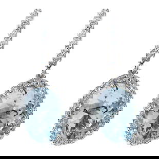 Aquamarine Diamond Earrings In 14K White Gold: Aquamarine Diamond Earrings In 14K White Gold Stamped: 14K White Gold Total Earrings Weight: 8.6 Grams Earrings Length: 1.26 Inches Total Natural Aquamarine Weight is 8.46 Carat
