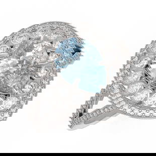 3.82 ctw Certified Aquamarine & Diamond Victorian Ring 14K White Gold: 3.82 ctw Certified Aquamarine & Diamond Victorian Ring 14K White Gold Item: Aquamarine RingTotal Gem weight: 3.82 carats Metal: Solid 14K White Gold Gold Product Weight: Approx. 7.1 grams Jewelr