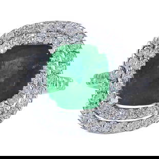 Natural Emerald Diamond Ring In 14K White Gold: Natural Emerald Diamond Ring In 14K White Gold 3.74 Carat Natural Emerald 14K White Gold Diamond Ring Stamped: 14K White Gold Total Ring Weight: 5.2 Grams Total Natural Emerald Weight is