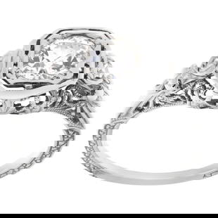 Edwardian diamond engagement ring in 14K: Edwardian diamond engagement ring in 14K gold. Round diamond approx. 0.75 carat. Brand: Estate Jewelry Gender: Female Size: 5.5 Metal(s) / Material(s): 14k White Gold Item Weight: 1.40 pwt Edwardi