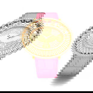 Pink Diamond Watch: Pink Diamond Watch Case Material: 18k Gold, Yellow Gold Stone: Diamond Stone Cut: Round Cut Movement: Quartz Style: Contemporary Place of Origin: Switzerland Period: 21st Century
