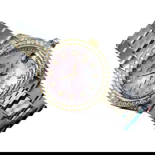 Rolex Datejust 2 Tone Pink MOP: Rolex Datejust 2 Tone Pink MOP Dial with Diamond Accent Bezel + Lugs Creator: Rolex Design: Datejust WatchDatejust Collection Metal: Gold, Stainless Steel Stone: Diamond Stone Cut: Round Cut Dimen