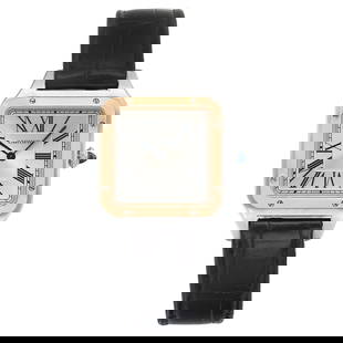 Cartier Santos-Dumont Stainless 31.5mm 18k Rose: Cartier Santos-Dumont Stainless 31.5mm 18k Rose Gold Silver Dial Quartz W2SA0011 Creator: Cartier Case Material: Stainless Steel Strap Material: Leather Case Shape: Square Movement: