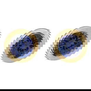 Tanzanite Earrings 14K Yellow: Natural Tanzanite Earrings 14K Yellow Metal: 14k Gold, Yellow Gold Stone: Tanzanite Stone Cut: Round Cut Weight: 2.61 ct Style: Modern Place of Origin: United States Period: 2010- Date of