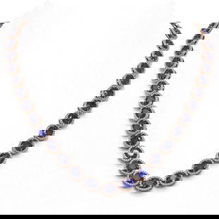 52.15 ctw Sapphire & Diamond Micro Pave Halo Necklace 10k Rose Gold: 52.15 ctw Sapphire & Diamond Micro Pave Halo Necklace 10k Rose Gold Item: Sapphire NecklaceTotal Gem weight: 52.15 carats Metal: Solid 10k Rose Gold Gold Product Weight: Approx. 38.7 grams 