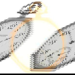 Waltham Octagon Antique 14 Karat Open: Waltham Octagon Antique 14 Karat Open Face Pocket Watch Gr 225 17 Jewel Creator: American Waltham Watch Co. Case Material: 14k Gold Weight: 57.8 g Case Shape: Round Place of Origin: