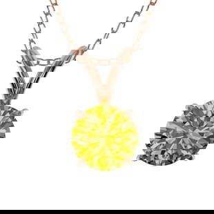 0.56 ctw Certified Intense Yellow Diamond Necklace 10k Rose Gold: 0.56 ctw Certified Intense Yellow Diamond Necklace 10k Rose Gold Item: Diamond NecklaceTotal Gem weight: 0.56 carats Metal: Solid 10k Rose Gold Gold Product Weight: Approx. 2.1 grams Jewelry