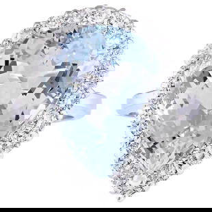 Aquamarine Diamond Ring In 18K White Gold: Aquamarine Diamond Ring In 18K White Gold 8.66 Carat Natural Aquamarine 18K White Gold Diamond Ring Stamped: 18K White Gold Total Ring Weight: 5.9 Grams Total Natural Aquamarine Weight is