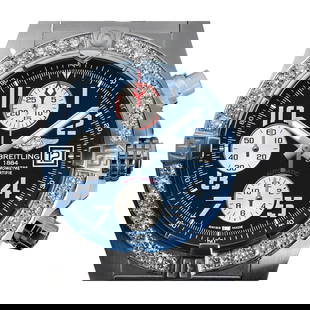 Breitling Avenger II Blue Dial Custom: Breitling Avenger II Blue Dial Custom Diamond Bezel Mens Watch A13381 Creator: Breitling Case Material: Stainless Steel Stone: Diamond Stone Cut: Round Cut Strap Material: Stainless Steel Case Sha