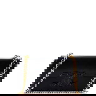 Celine Triomphe Chain Shoulder Bag Leather: Celine Triomphe Chain Shoulder Bag Leather Small Exterior Color: Black Interior Color: Black Exterior Material: Leather Interior Material: Leather Hardware Color: Gold Accessories: No Accessories