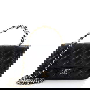 Chanel Classic Single Flap Chain Top: Chanel Classic Single Flap Chain Top Handle Bag Quilted Lambskin Mini Exterior Color: Black Interior Color: Black Exterior Material: Leather Interior Material: Leather Hardware Color: