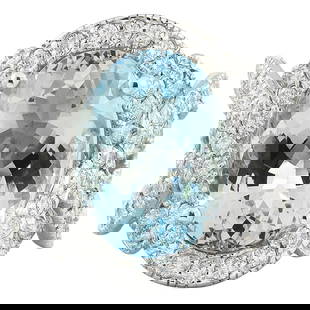 Aquamarine Diamond Ring 14K White Gold: Natural Aquamarine Diamond Ring 14K White Gold Ring Size: 7 US, Resizable Metal: 14k Gold, White Gold Stone: Aquamarine, Diamond Stone Cut: Oval Cut Place of Origin: United States Period: 2010-