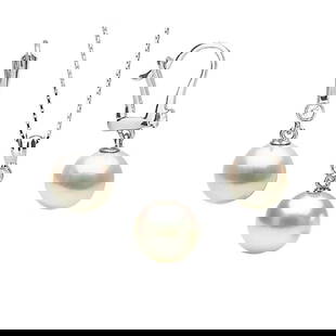 Akoya Pearl and Diamond Bezel Pendant and Dangle Earring Set: Akoya Pearl and Diamond Bezel Pendant and Dangle Earring Set Chain NOT included 8.0-8.5mm / 18-Inch / 18K White Gold Guidelines for Bidding We recommend for all bidders to review the