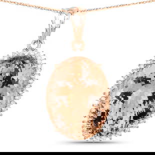 22.01 CT Genuine Morganite and White Diamond 14K Rose Gold Pendant: 22.01 CT Genuine Morganite and White Diamond 14K Rose Gold Pendant Stone Details: Morganite Item Type: Pendant Subcategory: Morganite Gross Wt: 7.92 Gemstone Wt: 21.57 ctw Diamond
