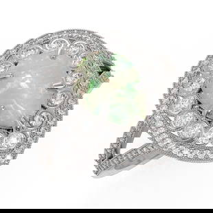4.19 ctw Certified Opal & Diamond Victorian Ring 14K White Gold: 4.19 ctw Certified Opal & Diamond Victorian Ring 14K White Gold Item: Opal RingTotal Gem weight: 4.19 carats Metal: Solid 14K White Gold Gold Product Weight: Approx. 7.2 grams Jewelry Note: