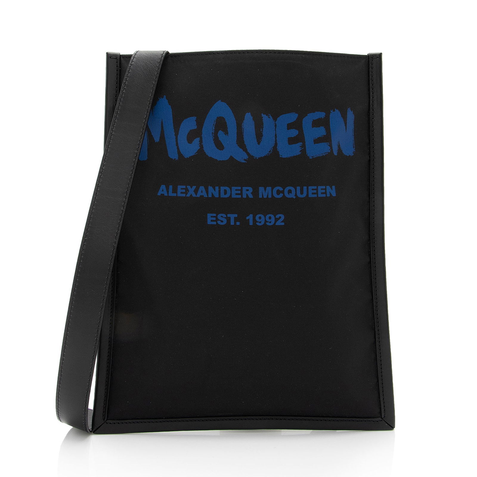 Alexander McQueen Nylon Graffiti Edge Mini: Alexander McQueen Nylon Graffiti Edge Mini Crossbody Condition Quality: Light creasing to shoulder strap. Width (at base): 9" Height: 11.25" Depth: .25" Shoulder Strap Drop: 22", Adjustable Type o