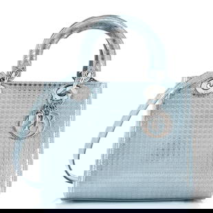 Christian Dior Lady Dior Bag Micro: Christian Dior Lady Dior Bag Micro Cannage Metallic Calfskin Medium Exterior Color: Blue, Silver Interior Color: Blue Exterior Material: Leather Interior Material: Leather Hardware