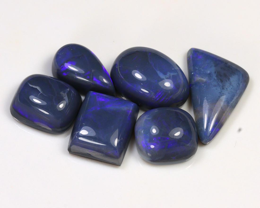 Group of 6 Pieces Australian Lightning Ridge Black Opal with Meuve Purple Color Play (1 of 3)