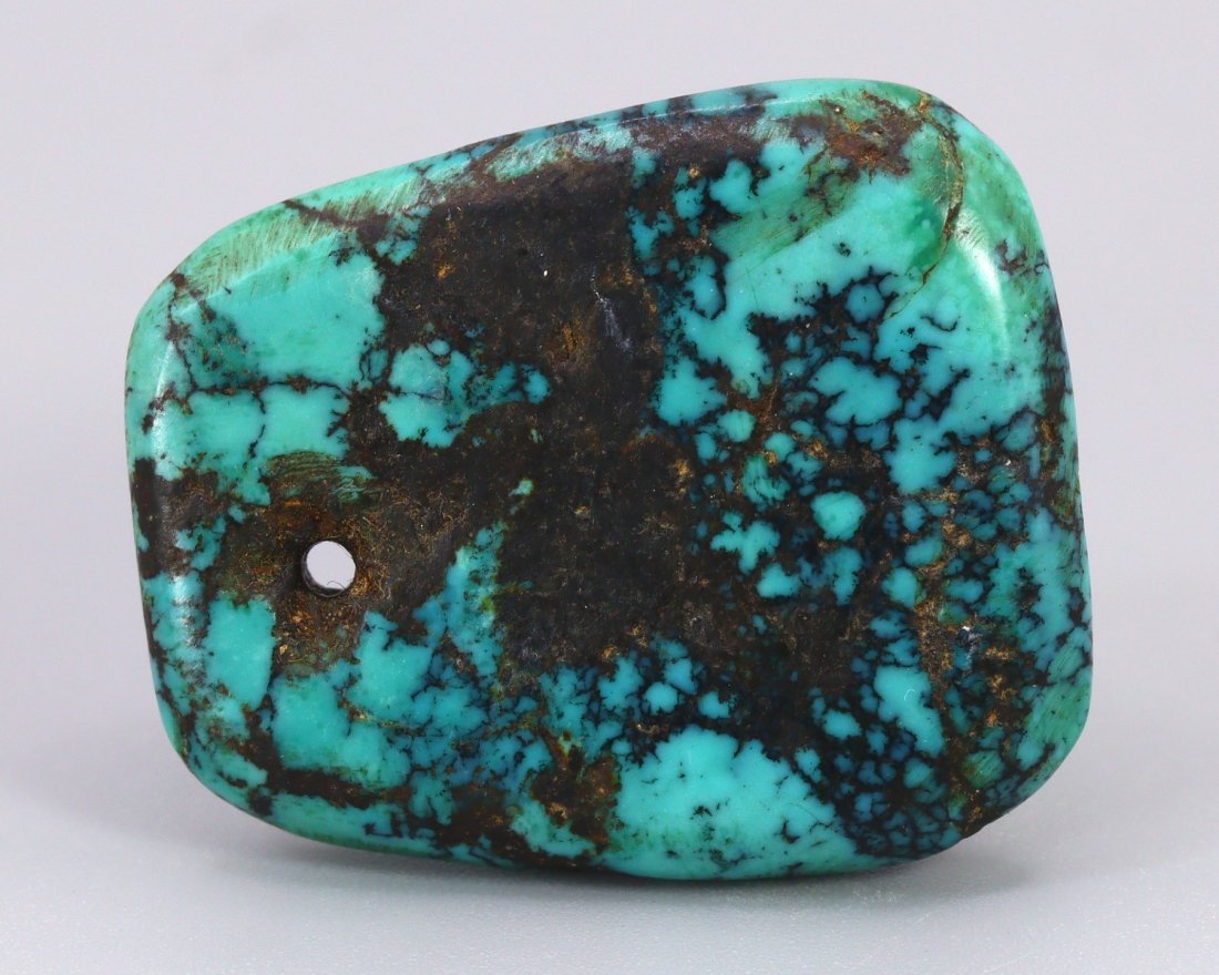 35Ct Lander Blue Spiderweb Antique Tibetan Turquoise Beads Old Himalayan Pendant Beads (1 of 6)