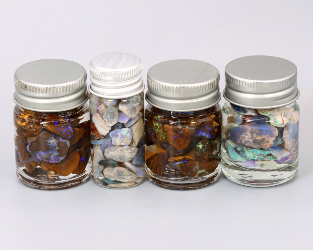 300Ct Group of 4 Australian Boulder Lightning Ridge Black Opal Rough Jars (1 of 2)