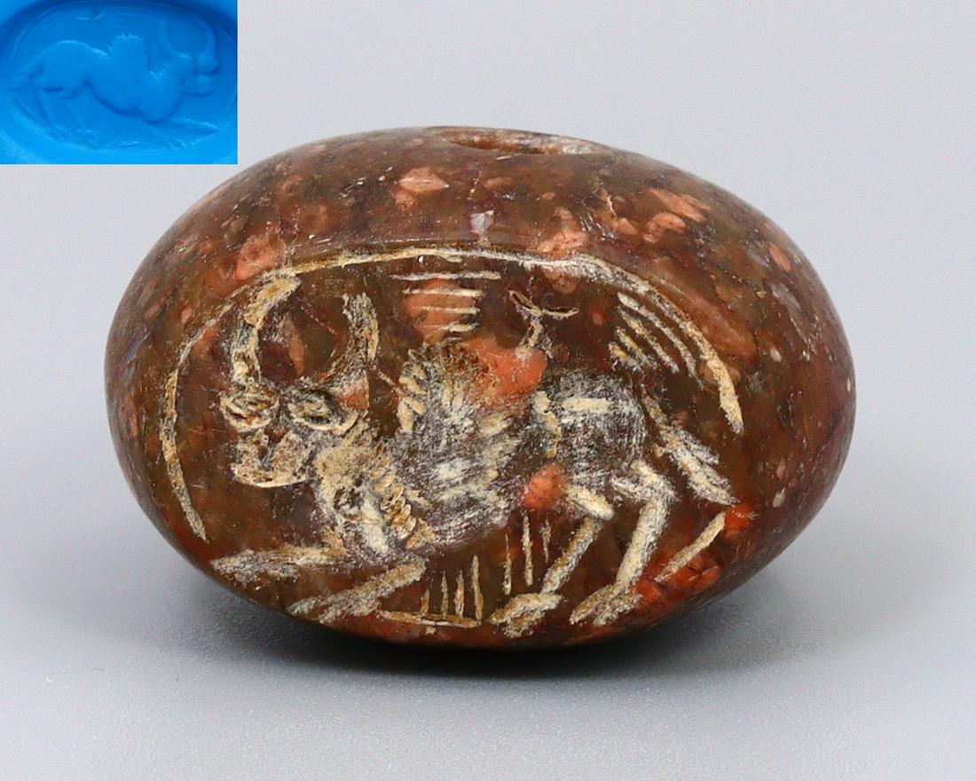 Elamite Period (Iraq) Serpentine Seal Bead 27x21mm: Thousand Planet Auction House Treasure Auction Day, all major kinds of Mineral, you will find in today's auctions. Join us and add our auction into your calendar. Today auction including Artifacts, Mi
