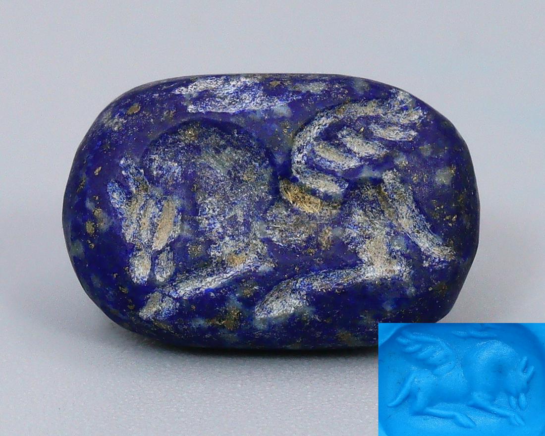 Ancient Persian Sasanian Iran AD 224-642 Lapis Lazuli Seal Bead 5.45Ct 14.5x9.6mm: Thousand Planet Auction House Treasure Auction Day, all major kinds of Mineral, you will find in today's auctions. Join us and add our auction into your calendar. Today auction including Artifacts, Mi
