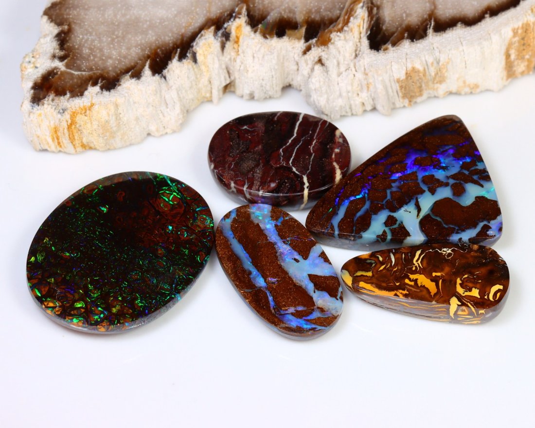 Group of 5 Polished Australian Queensland Boulder Opal 70.5Ct 27.2x20.9x4mm (1 of 3)