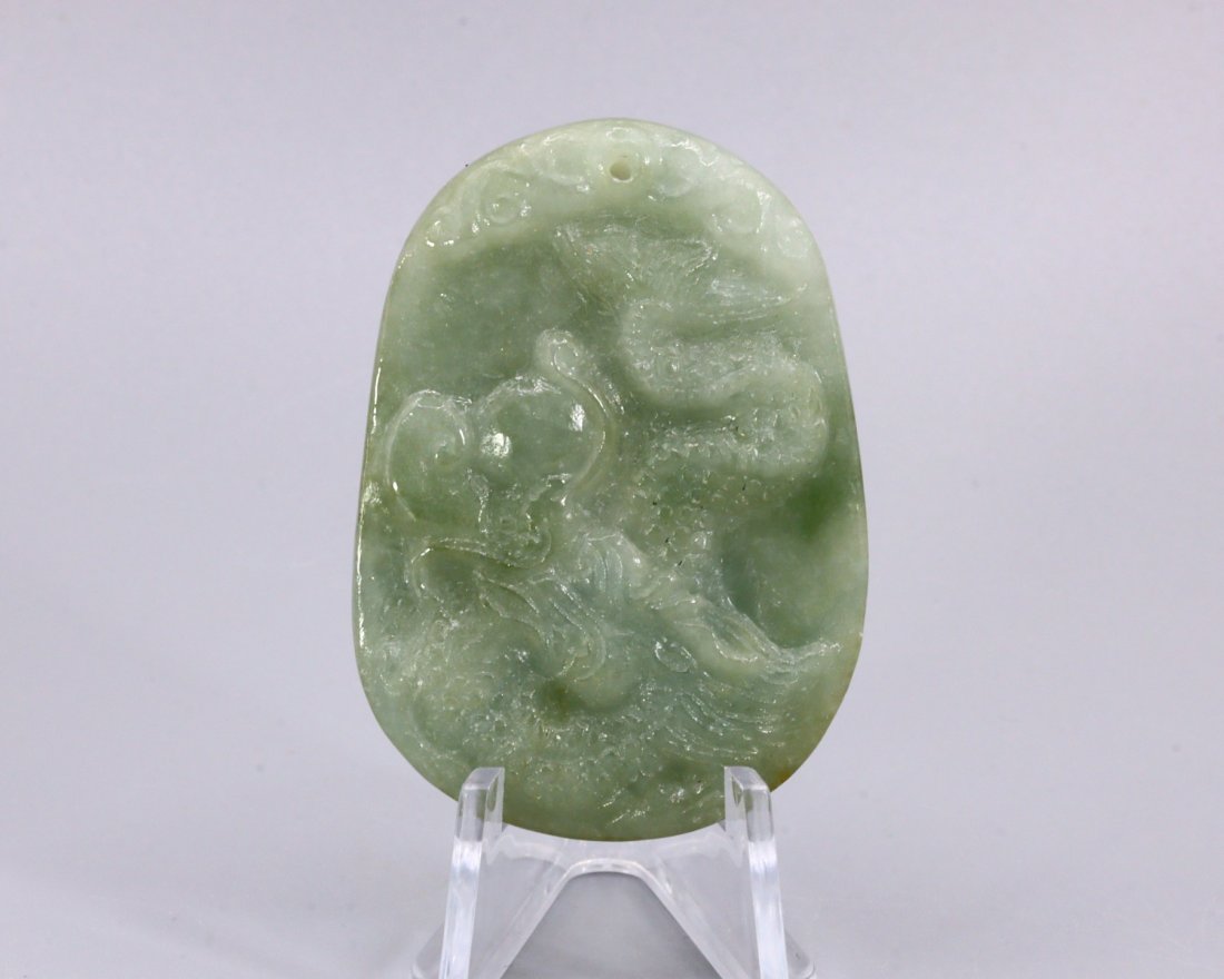 Burmese Jadeite Jade Dragon Carving Pendant Type A Grade 4.4x3.1cm (1 of 2)