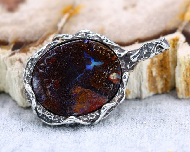 Stamped 925 Sterling Silver Australian Boulder Opal Pendant (1 of 4)