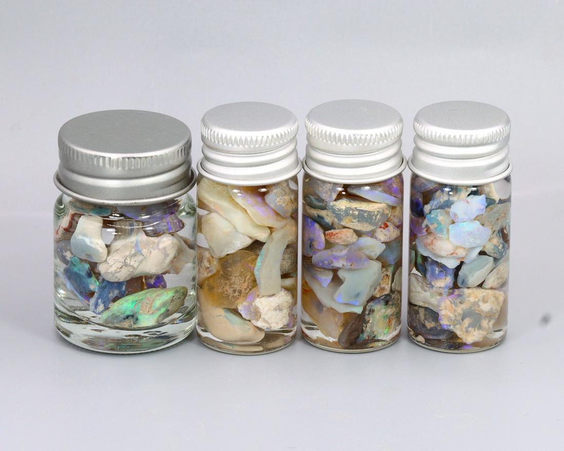200Ct Group of 4 Australian Lightning Ridge Black Opal Rough Jars (1 of 2)
