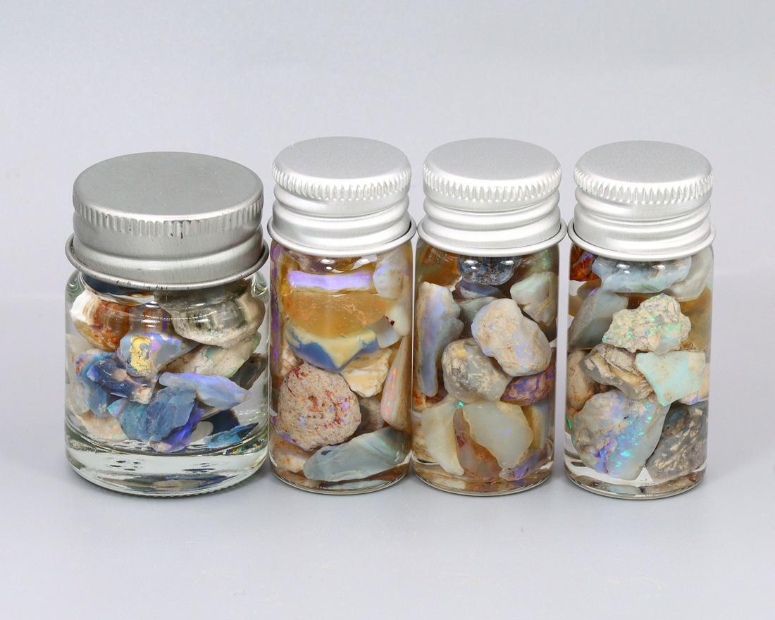 200Ct Group of 4 Australian Lightning Ridge Black Opal Rough Jars (1 of 2)